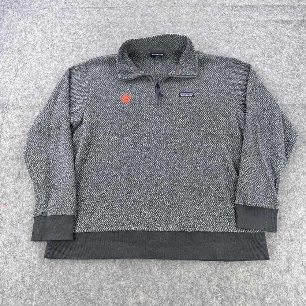 Patagonia Sweater Mens XL Gray Wool 1/4 Zip Mock Neck Herringbone Knit Pullover